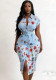 Women French Polo Collar Short Sleeve Summer Print Maxi Dress