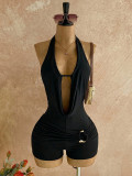Women Sexy V-Neck Draped Collar Halter Neck Backless Jumpsuit