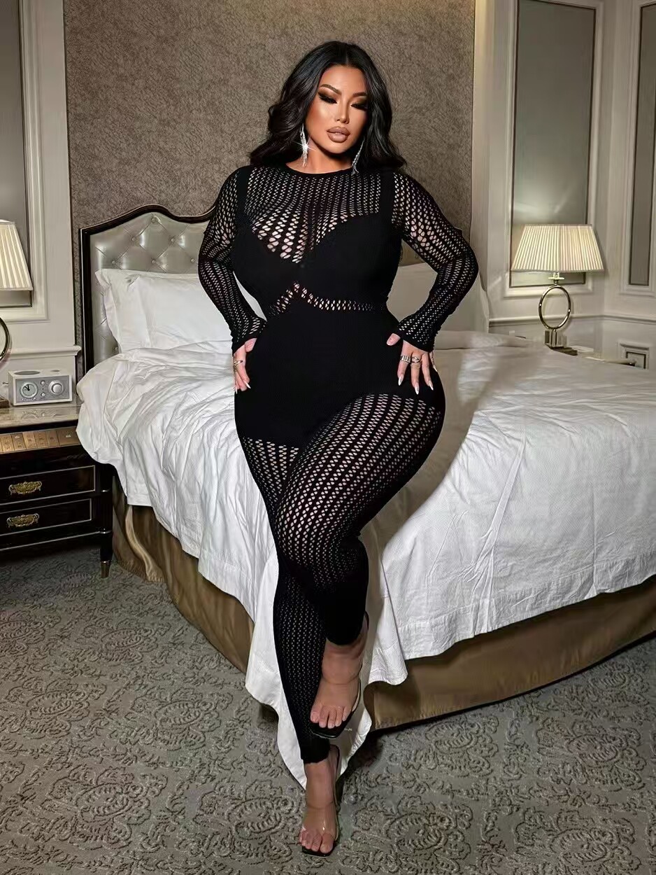 Hollow-Out Long Sleeve Bodysuit for Clubwear