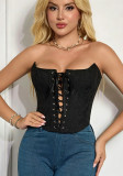 Women Bow Lace Up Tank Top Boned Waist Cinching Corset