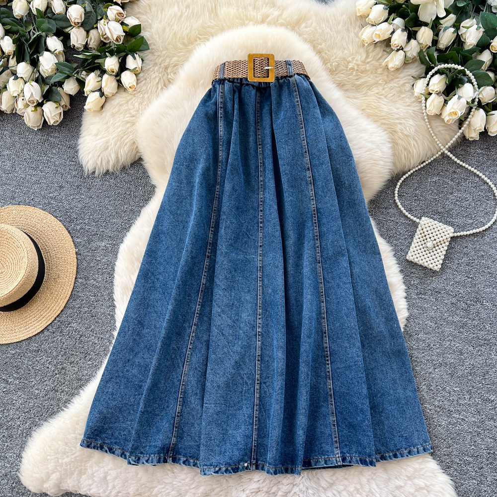 Belted Denim Skirt for Summer Casual Wear