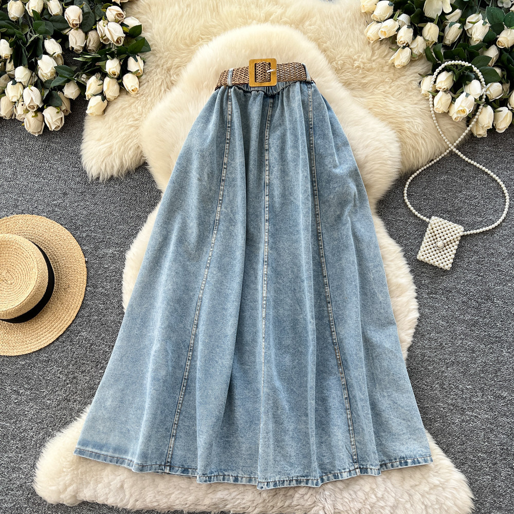 Belted Denim Skirt for Summer Casual Wear