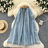Women Summer Denim Belted Skirt