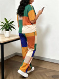 Women Spring Summer Round Neck Short Sleeve T-Shirt and Pants Two-Piece Set