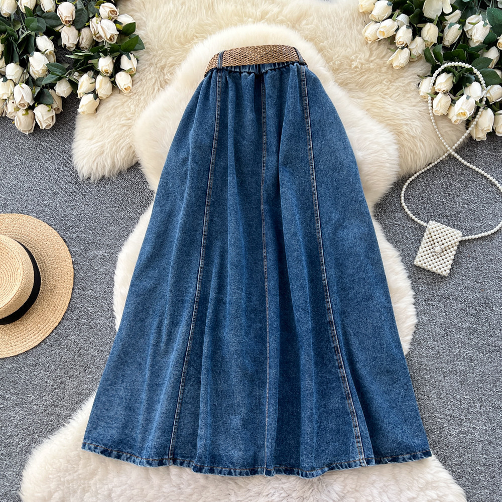 Belted Denim Skirt for Summer Casual Wear
