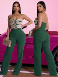 Women Sexy Strapless Color Block Webbing Jumpsuit