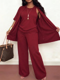 Women Casual Jacket Top + Round Neck Sleeveless Vest and Pants Three-Piece Set
