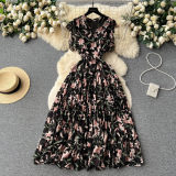 Women French Floral Summer Sleeveless V-Neck Maxi Dress