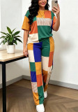 Women Spring Summer Round Neck Short Sleeve T-Shirt and Pants Two-Piece Set