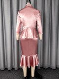 Women Elegant Bow Blazer Jacket Bodycon Fishtail Skirt Two-Piece Set