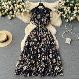 Women French Floral Summer Sleeveless V-Neck Maxi Dress