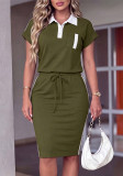 Women Polo Collar Short Sleeve T-Shirt and Casual Skirt Two-Piece Set