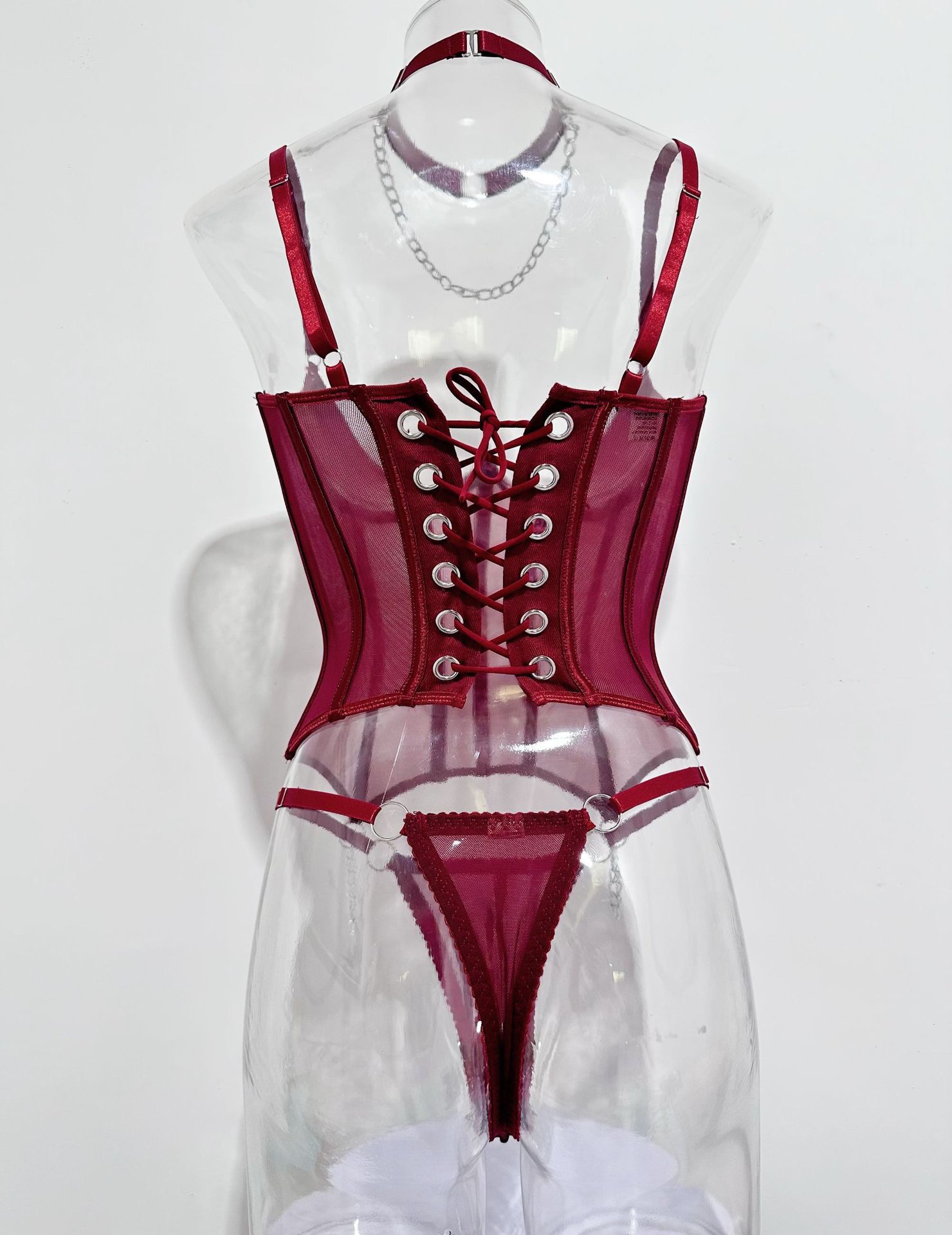 Mesh Boned Shapewear & Thong Lingerie Two-Piece Set