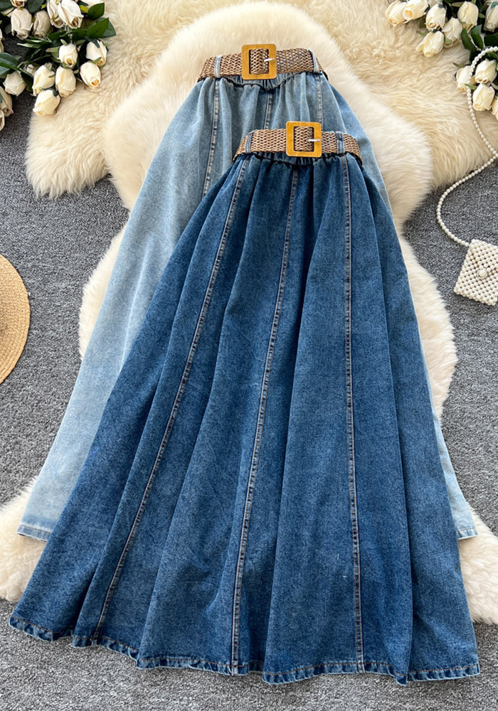 Belted Denim Skirt for Summer Casual Wear