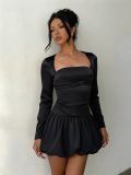 Women Long Sleeve Backless Bud Mini Dress