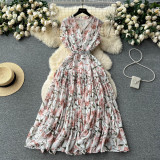 Women French Floral Summer Sleeveless V-Neck Maxi Dress
