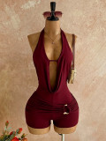 Women Sexy V-Neck Draped Collar Halter Neck Backless Jumpsuit