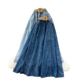 Women Summer Denim Belted Skirt
