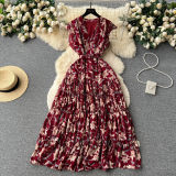 Women French Floral Summer Sleeveless V-Neck Maxi Dress