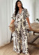 Plus Size Women Summer Boho Plant Print V-Neck Shirt and Wide Leg Pants Two-Piece Set