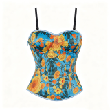 Women Spaghetti Strap Strapless Top Waist Cinching Boned Corset