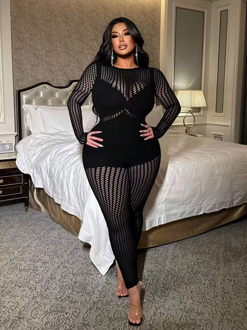 Hollow-Out Long Sleeve Bodysuit for Clubwear