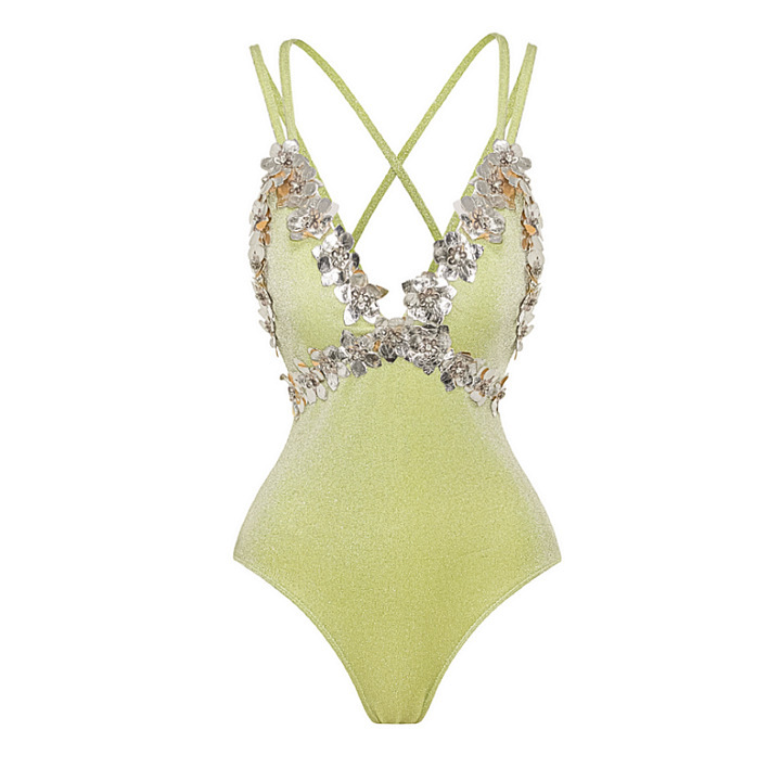 Green Glitter One-Piece Swimsuit Set for Beachwear