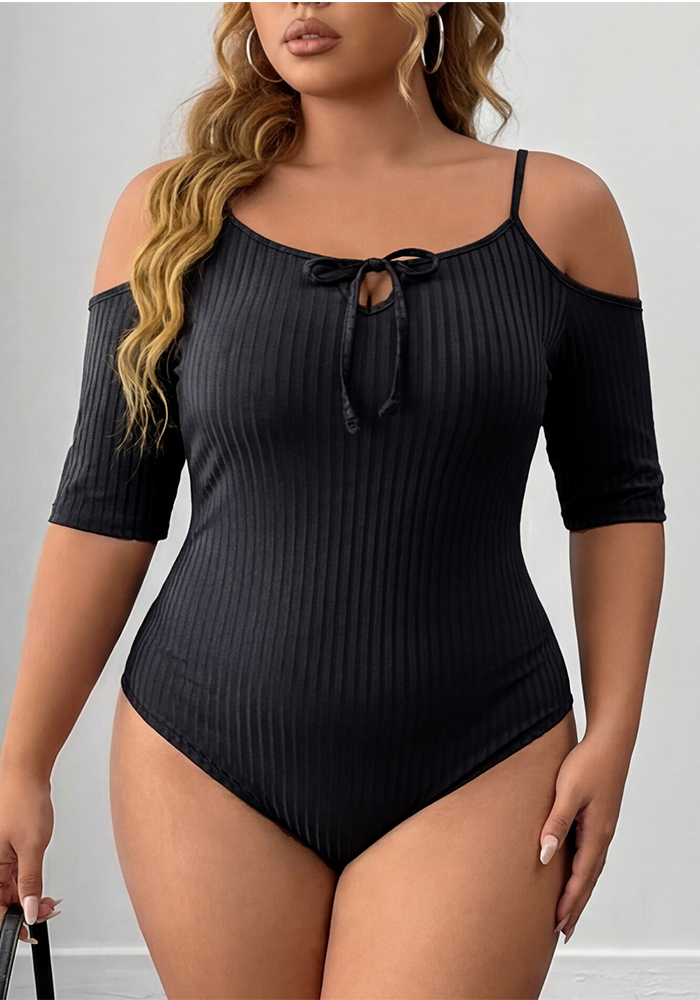 Plus Size Ribbed Elastic Off-Shoulder Bodysuit