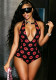 Women Lip Print Halter Neck Deep V Low Back Tight Fitting Club Romper
