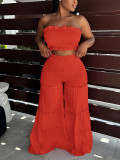 Women Strapless Ruffled Top Wide Leg Pants Casual Two-Piece Set