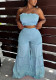Women Strapless Ruffled Top Wide Leg Pants Casual Two-Piece Set