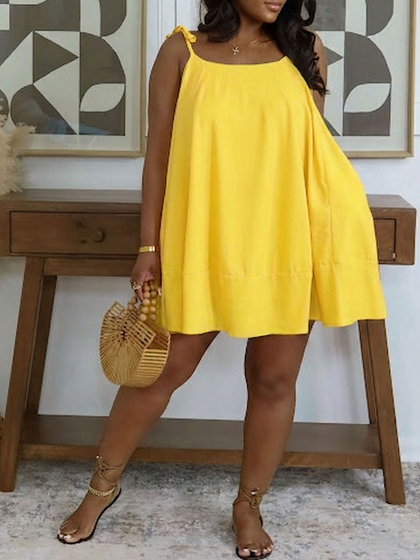 Square Neck Strap A-Line Dress for Summer Holidays