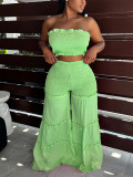 Women Strapless Ruffled Top Wide Leg Pants Casual Two-Piece Set