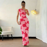 Women Chic Mesh Slash Shoulder Bodycon Dress