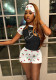 Women Letter Color Block Short Sleeve Elastic Yoga Tracksuit With Headband