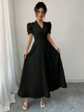 Summer Plus Size Women Puff Sleeve Slim Waist Maxi Dress
