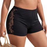 Women Sexy Lace Patchwork See-Through Casual Lace Sports Shorts
