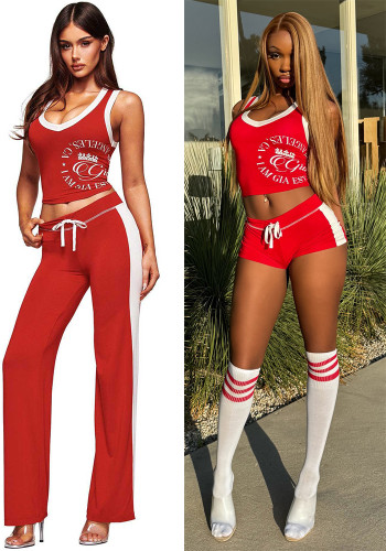 Women Letter Print Trendy Elastic Casual Tank Top & Pants Two-Piece Set