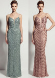 Women Chic V-Neck Sequin Lace-Up Long Formal Party Evening Dress