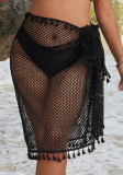 Holidays Plus Size Women Tassel Patchwork See-Through Beach Cover Up Dress