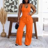 Women Halter Neck Slim Vest Drawstring Wide Leg Pants Casual Tracksuit