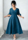 Plus Size Women Solid V-Neck Elegant Tie Button Midi Dress