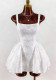Women White Lace Square Neck Wide Strap Slim Waist Bubble Puff Mini Dress