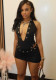 Women Sexy Deep V Hollow Out Metal Halter Neck Top & Bodycon Mini Skirt Set