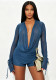 Women Sexy Mesh Cowl Neck Lace-Up Long Sleeve Top & Slim Shorts Set