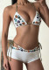 Women Holidays Sexy Button Color Block Lace-Up Print Bikini Three Piece Set