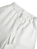 Women High Waist Drawstring Loose Pleated Casual Wide Leg Pants