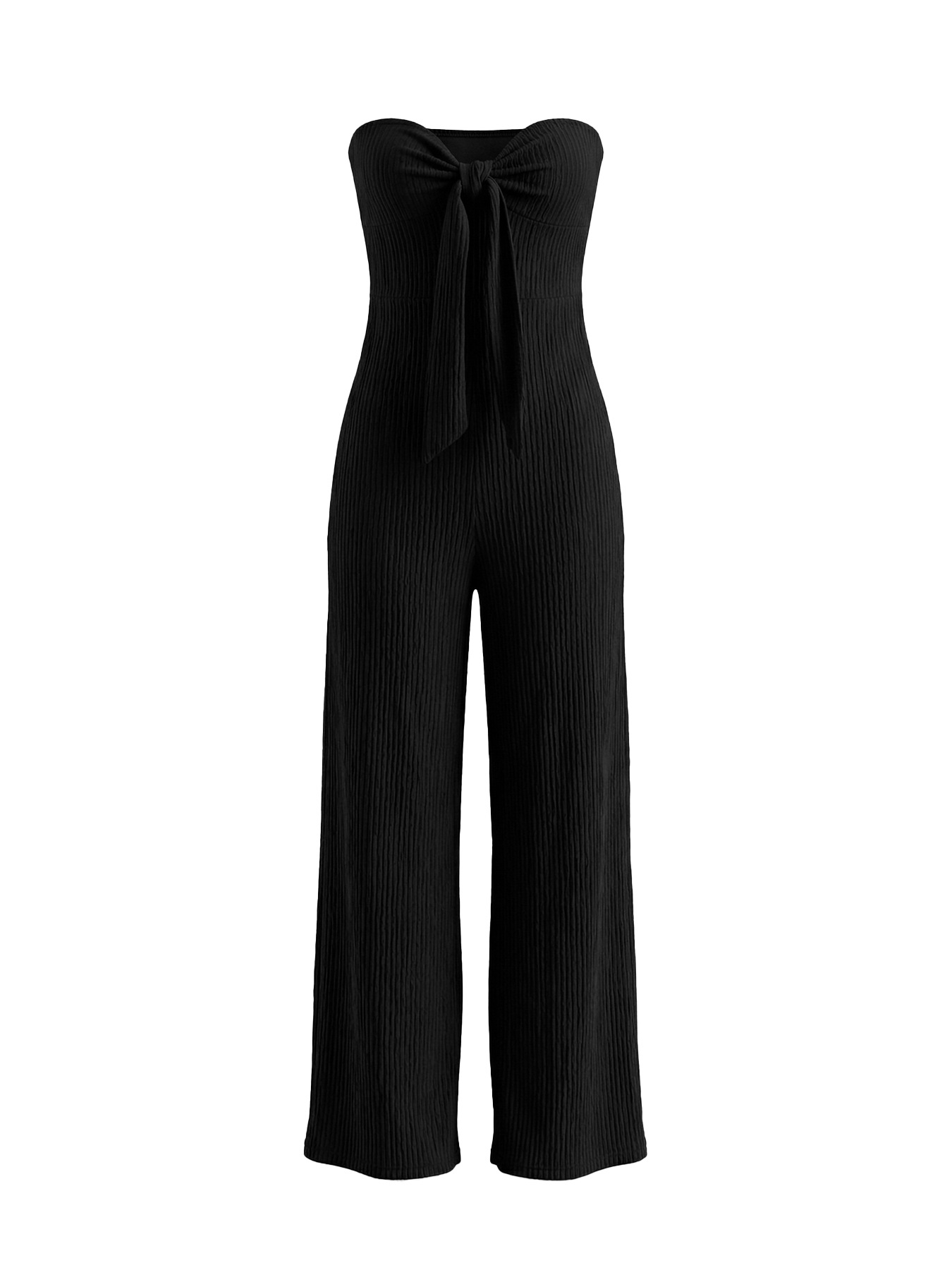 Textured Bow Strapless Wide Leg Jumpsuit for Holidays