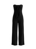 Holidays Women Bow Strapless Textured Wide Leg Jumpsuit
