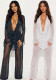 Women Mesh See-Through Polka Dot Print Long Sleeve Top and Long Pants Two Piece Set